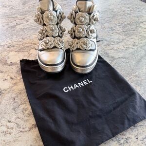 CHANEL Metallic Floral High-Top Sneakers